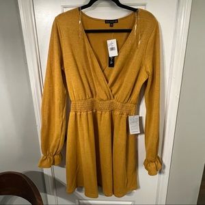 NWT-Mustard yellow long sleeve knit dress SZ XL